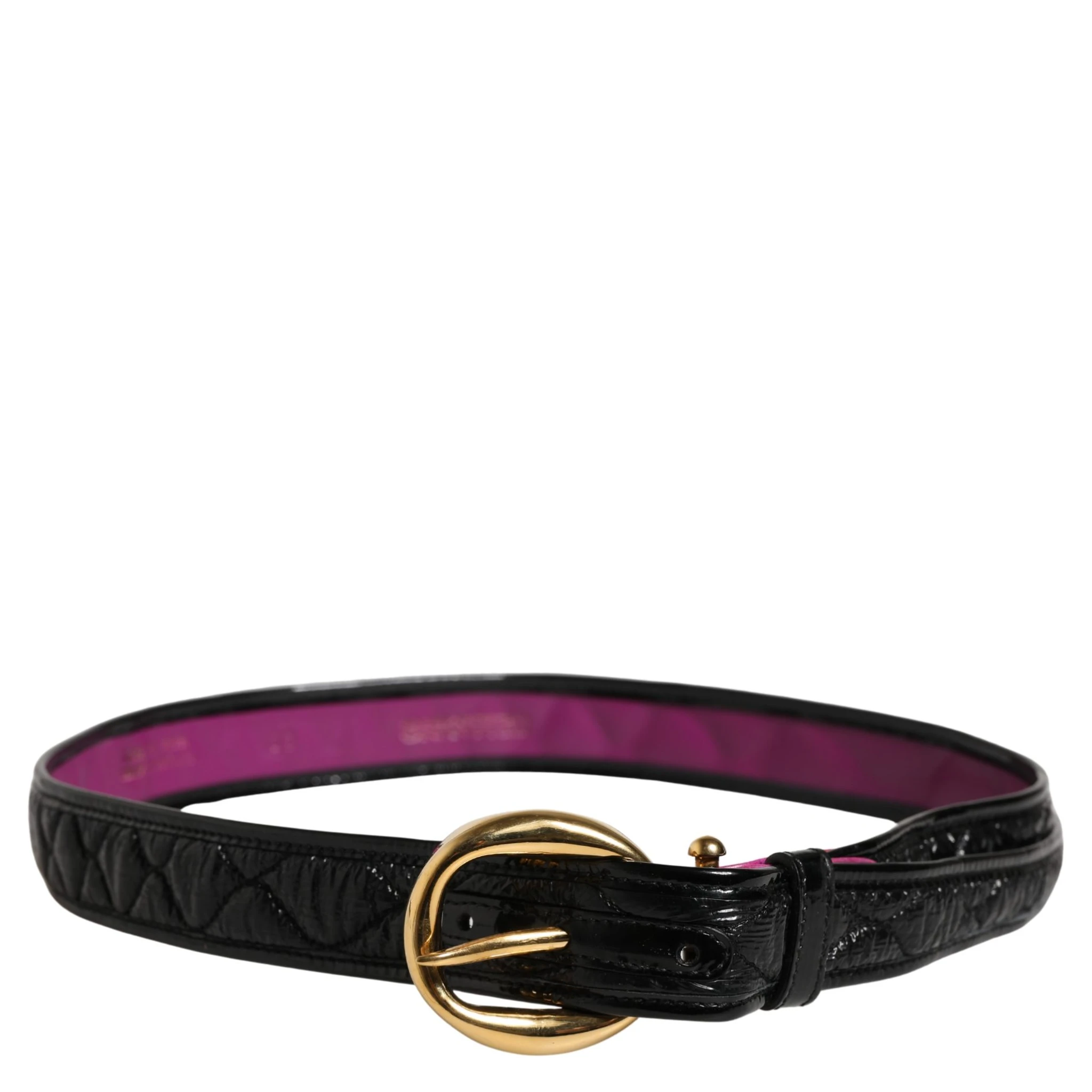 Black Leather Gold Round Buckle Waist Belt