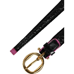 Black Leather Gold Round Buckle Waist Belt