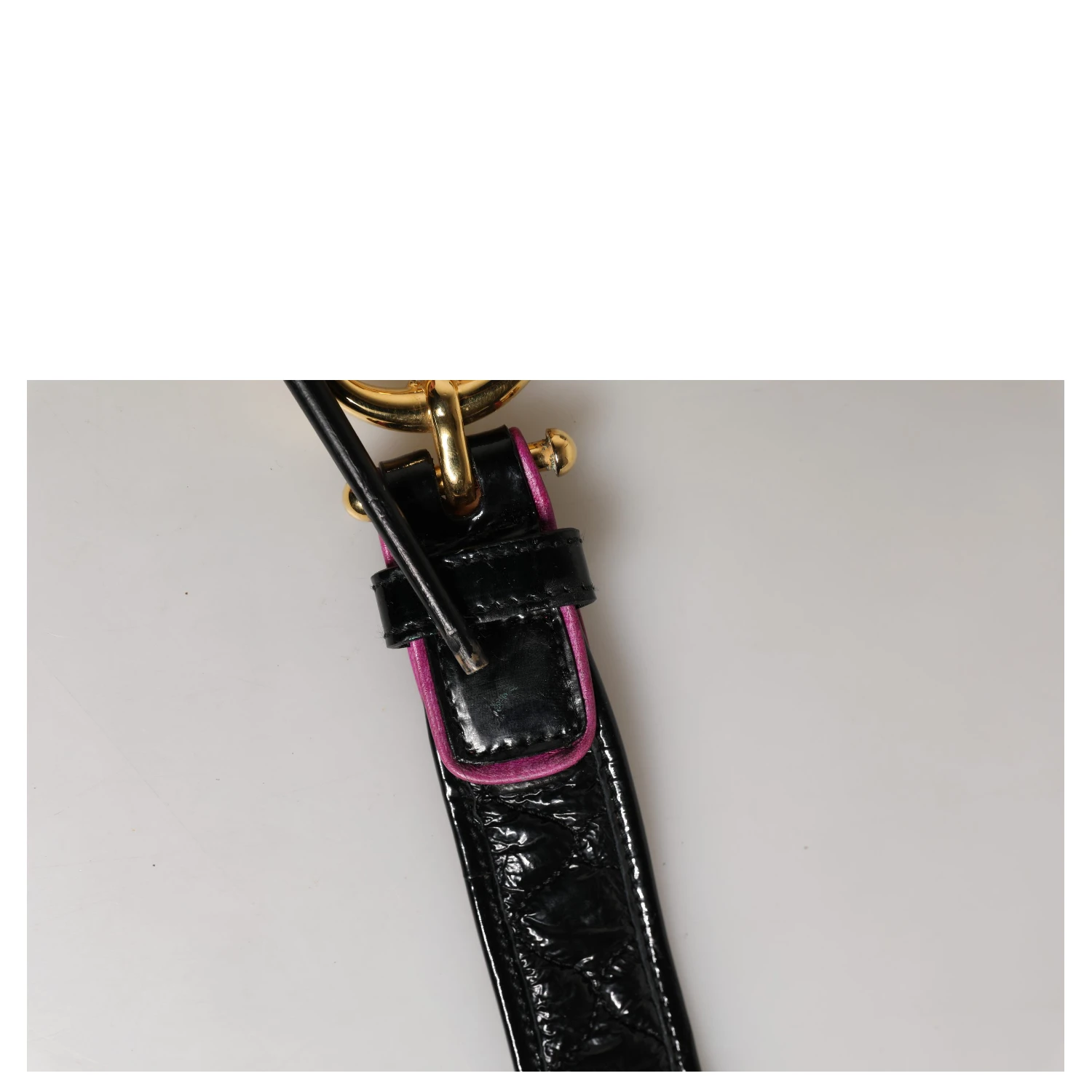 Black Leather Gold Round Buckle Waist Belt