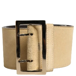 Beige Suede Leather Silver Metal Buckle Belt