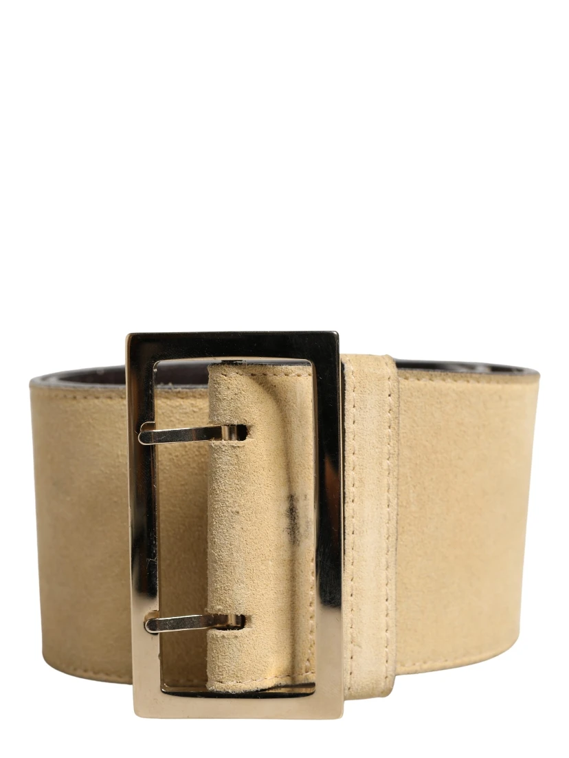 Beige Suede Leather Silver Metal Buckle Belt