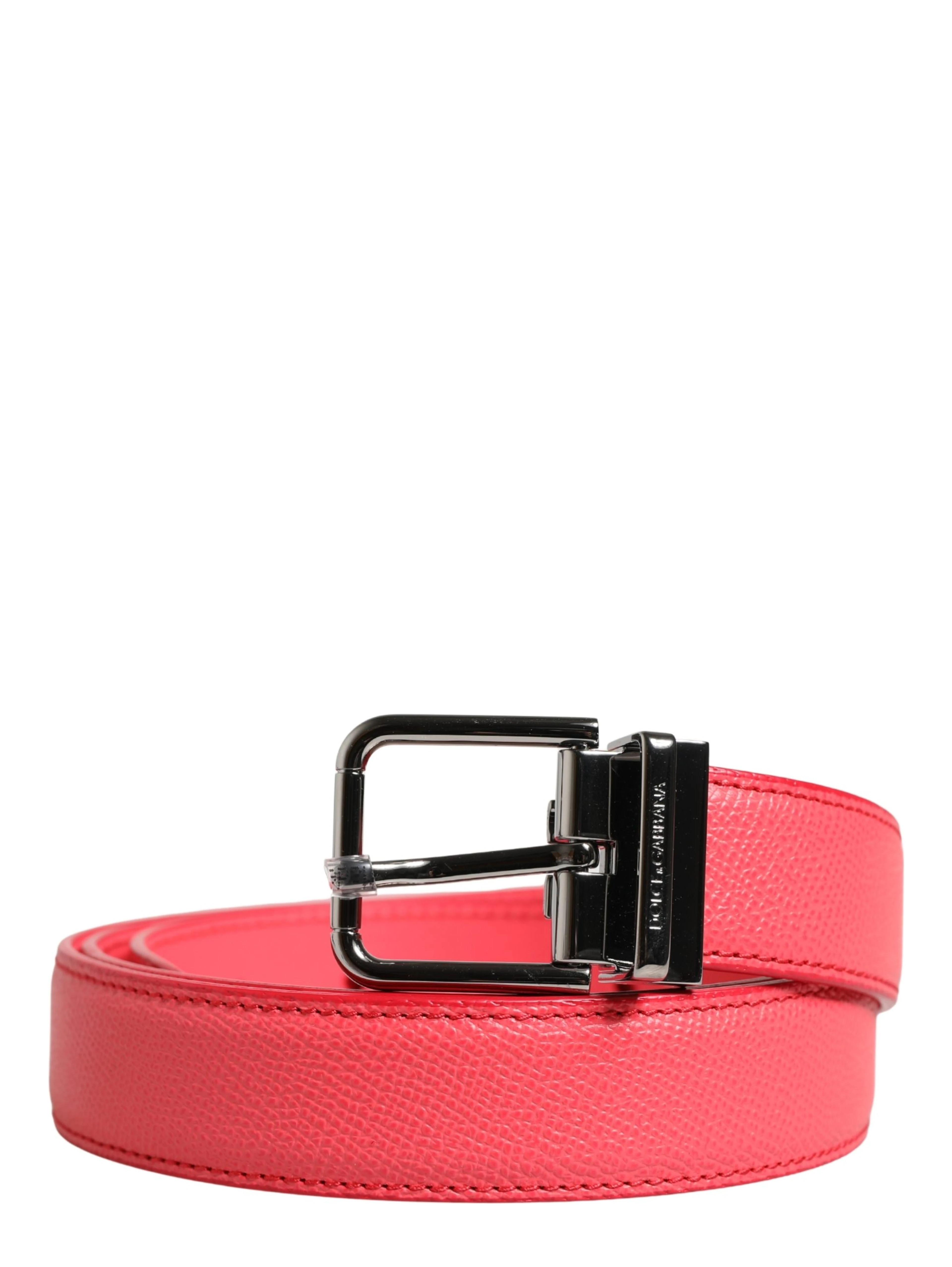 Pink Calf Leather Silver Metal Buckle Belt