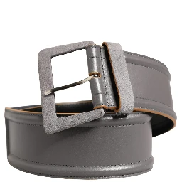Gray Genuine Leather Square Silver Metal Buckle Belt