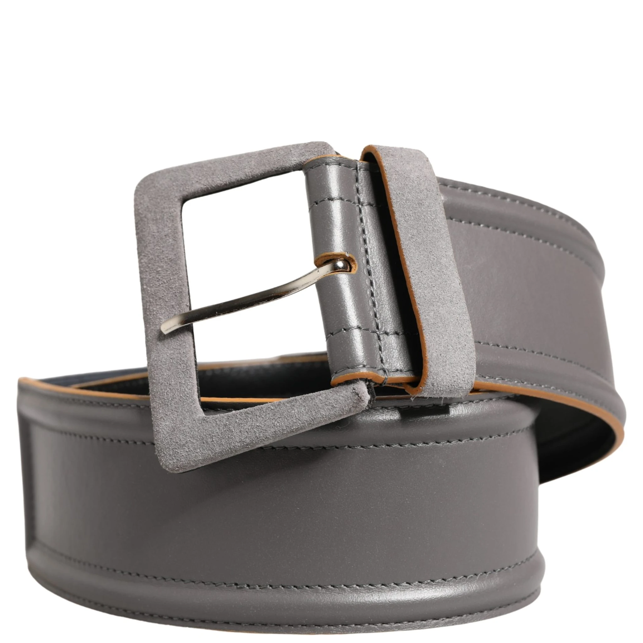 Gray Genuine Leather Square Silver Metal Buckle Belt