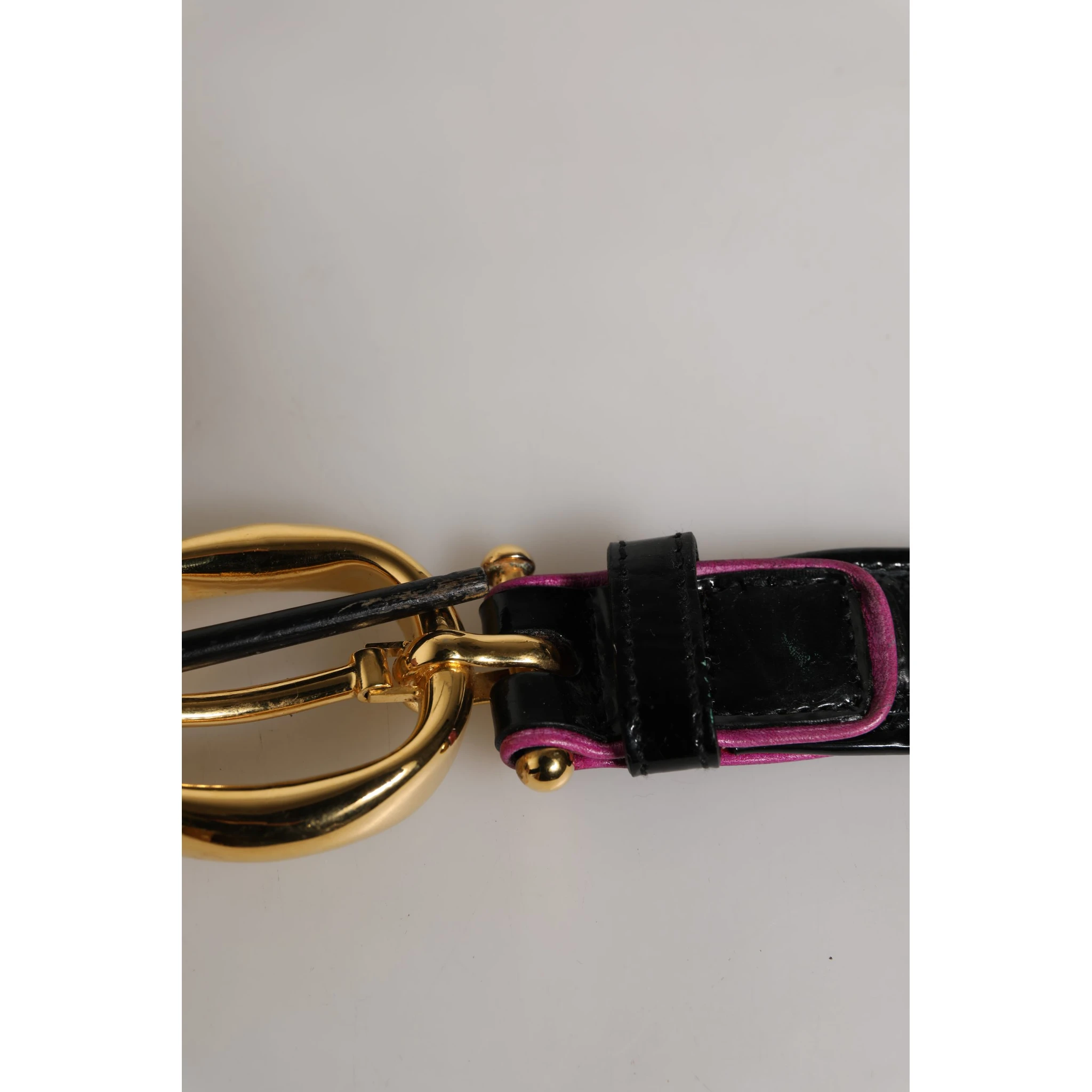 Black Leather Gold Round Buckle Waist Belt