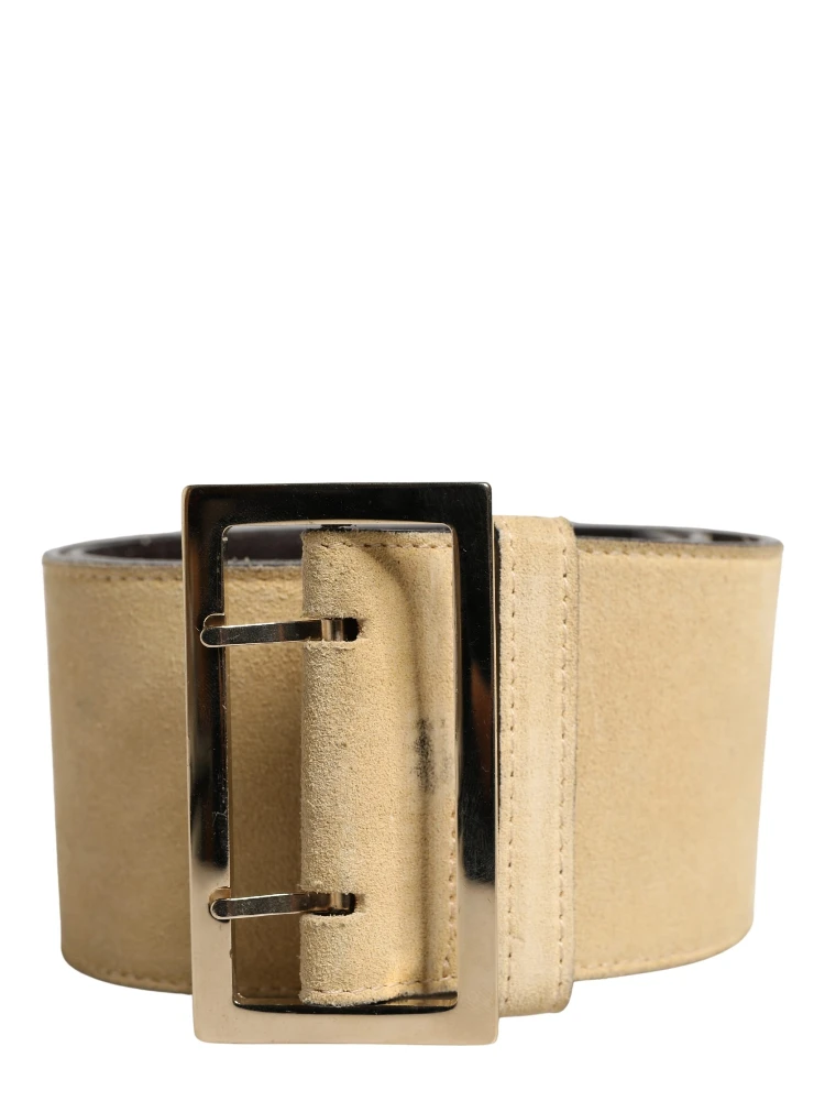 Beige Suede Leather Silver Metal Buckle Belt alternative