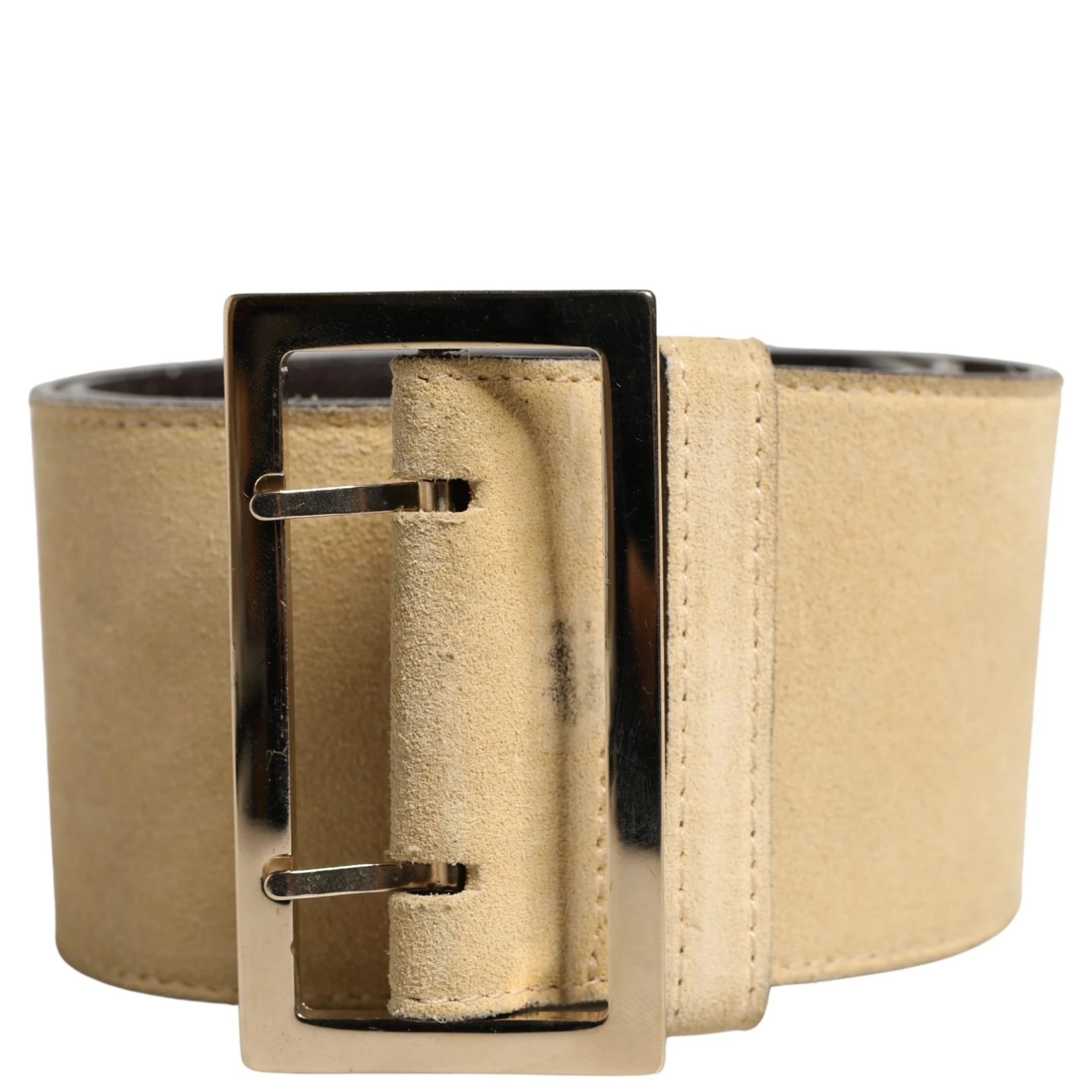 Beige Suede Leather Silver Metal Buckle Belt