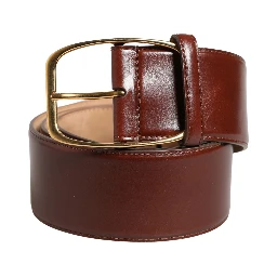 Brown Leather Waist Gold Metal Buckle Belt