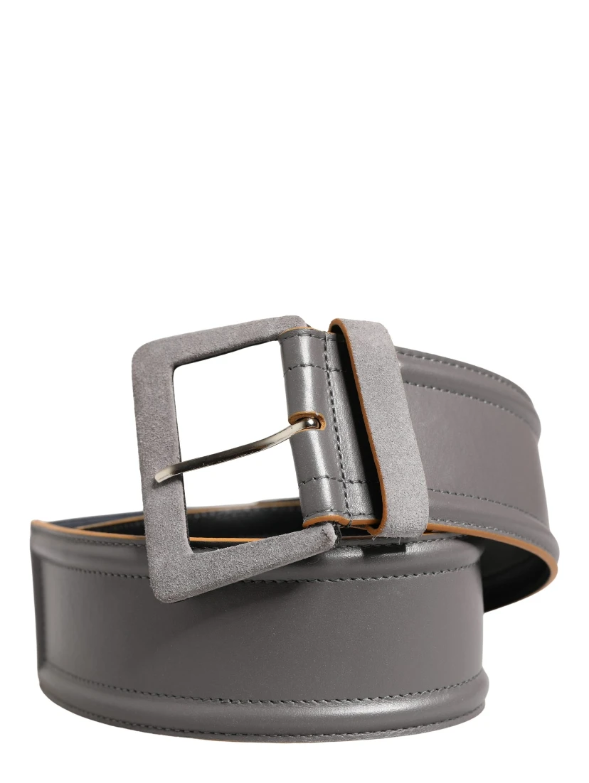 Gray Genuine Leather Square Silver Metal Buckle Belt