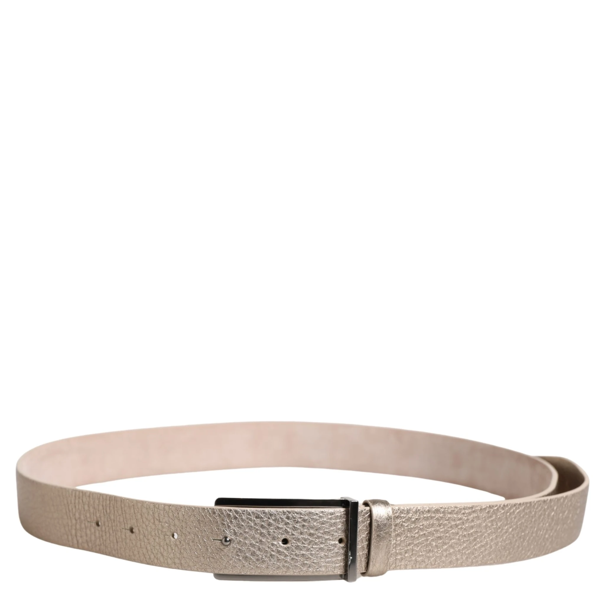 Metallic Beige Leather Silver Metal Buckle Belt