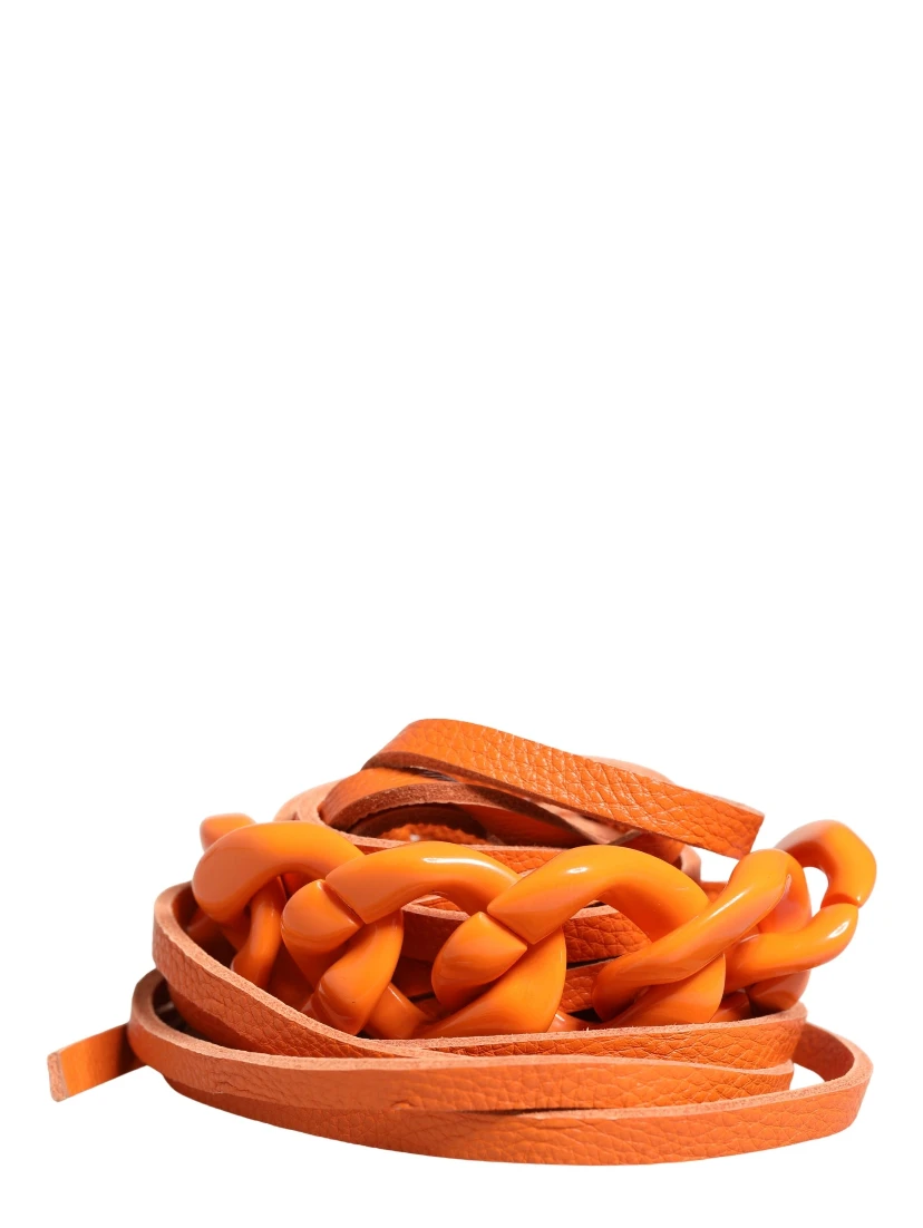 Orange Leather Chain Waist Metal Buckle Belt