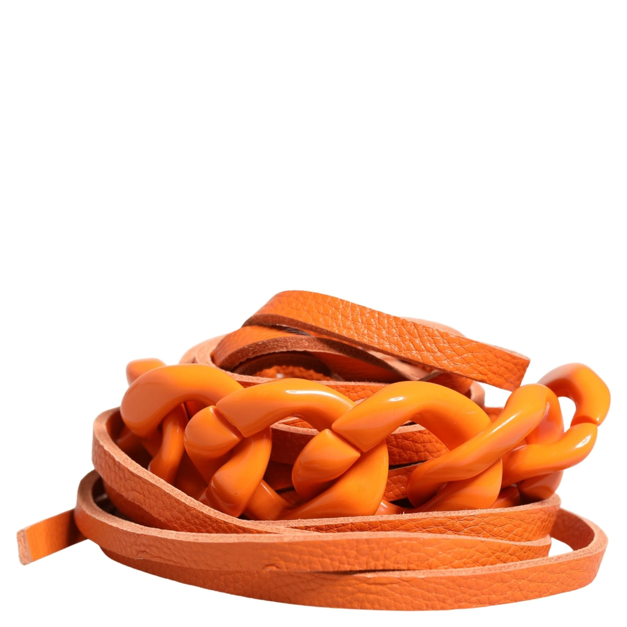Orange Leather Chain Waist Metal Buckle Belt