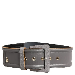 Gray Genuine Leather Square Silver Metal Buckle Belt
