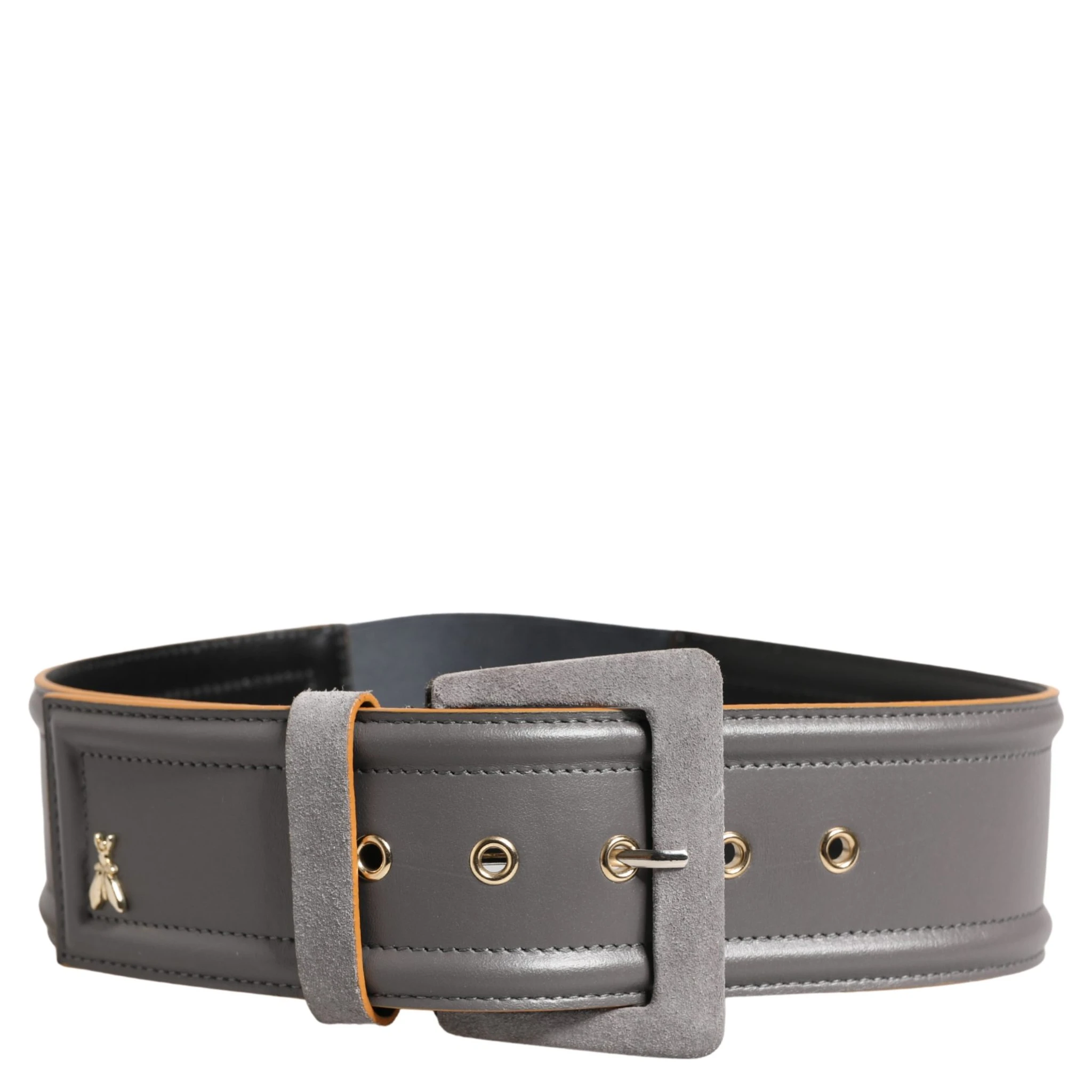 Gray Genuine Leather Square Silver Metal Buckle Belt