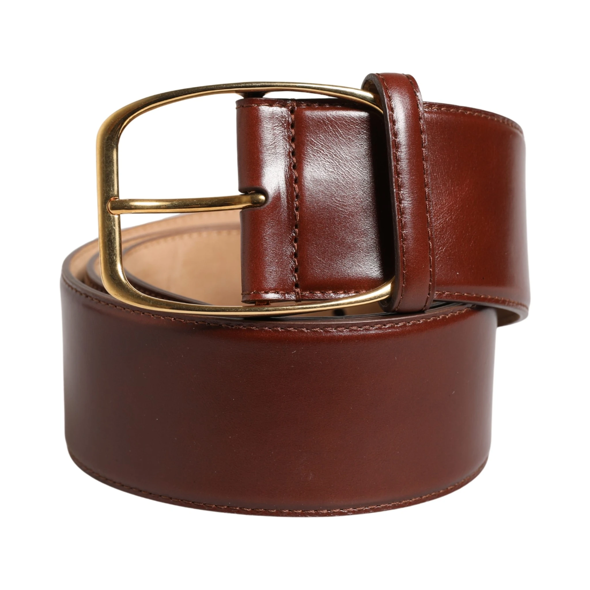 Brown Leather Waist Gold Metal Buckle Belt