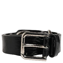 حزام من الجلد الأسود الفاخر مع مشبك معدني فضي