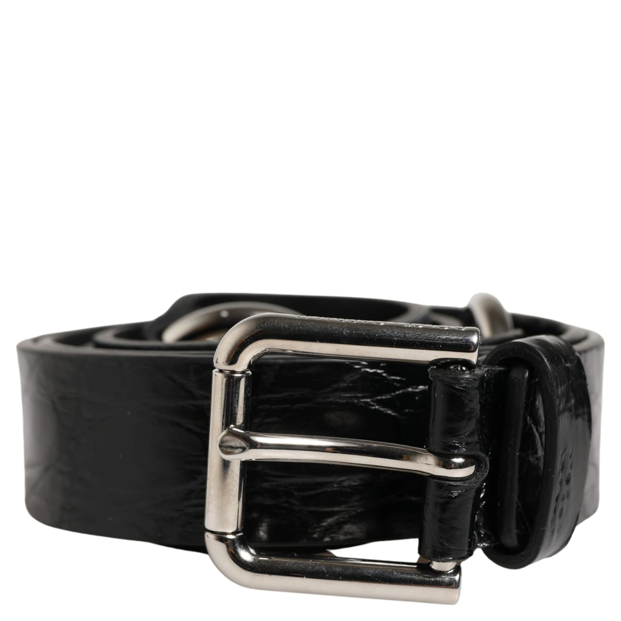 حزام من الجلد الأسود الفاخر مع مشبك معدني فضي