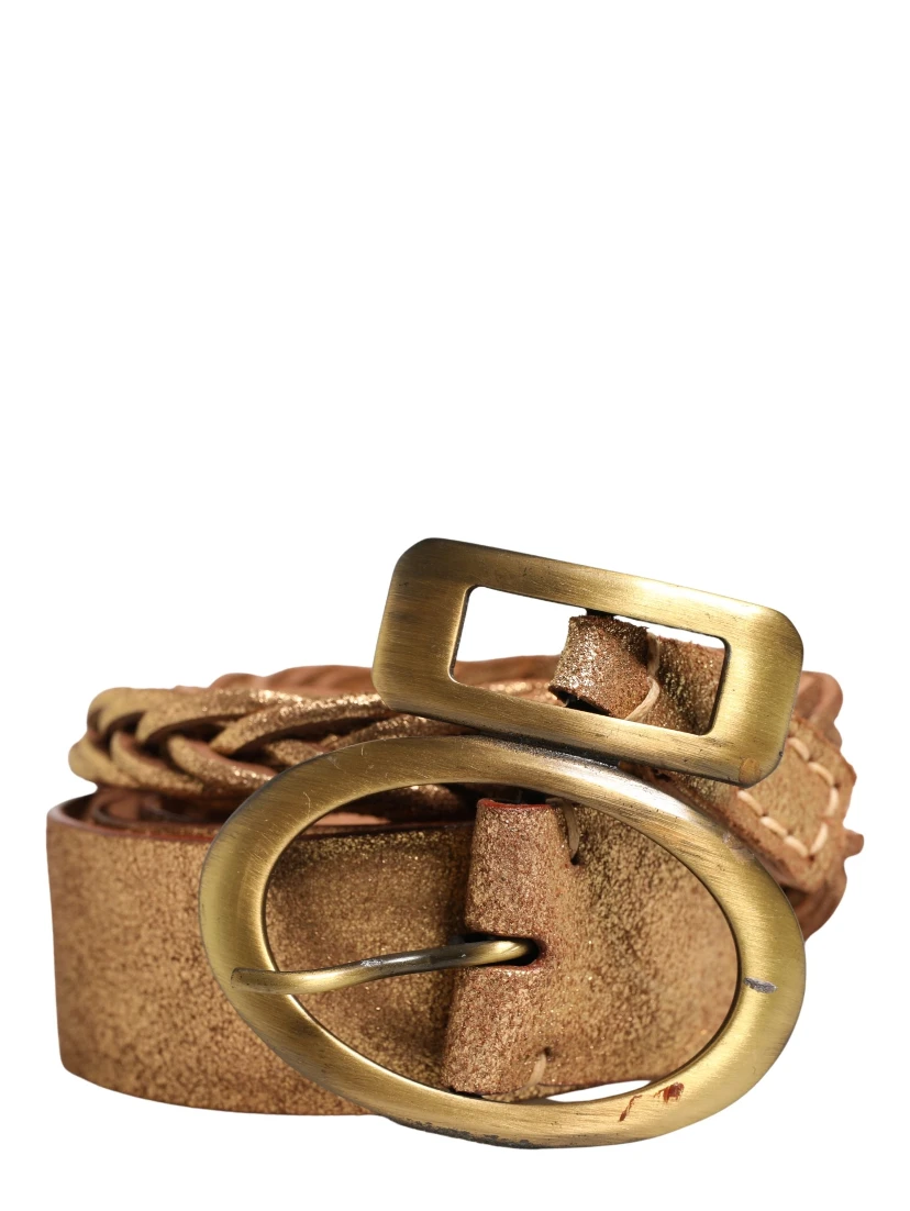 Gold Leather Braided Metal Buckle Belt