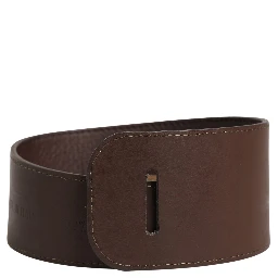 Brown Genuine Leather Logo Wide Waist Women Belt