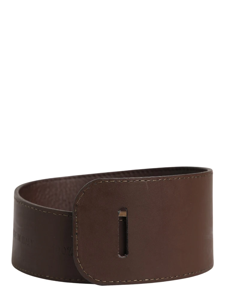 Brown Genuine Leather Logo Wide Waist Women Belt