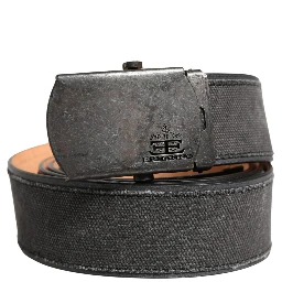 Black Wool Cotton Logo Metal Buckle Belt