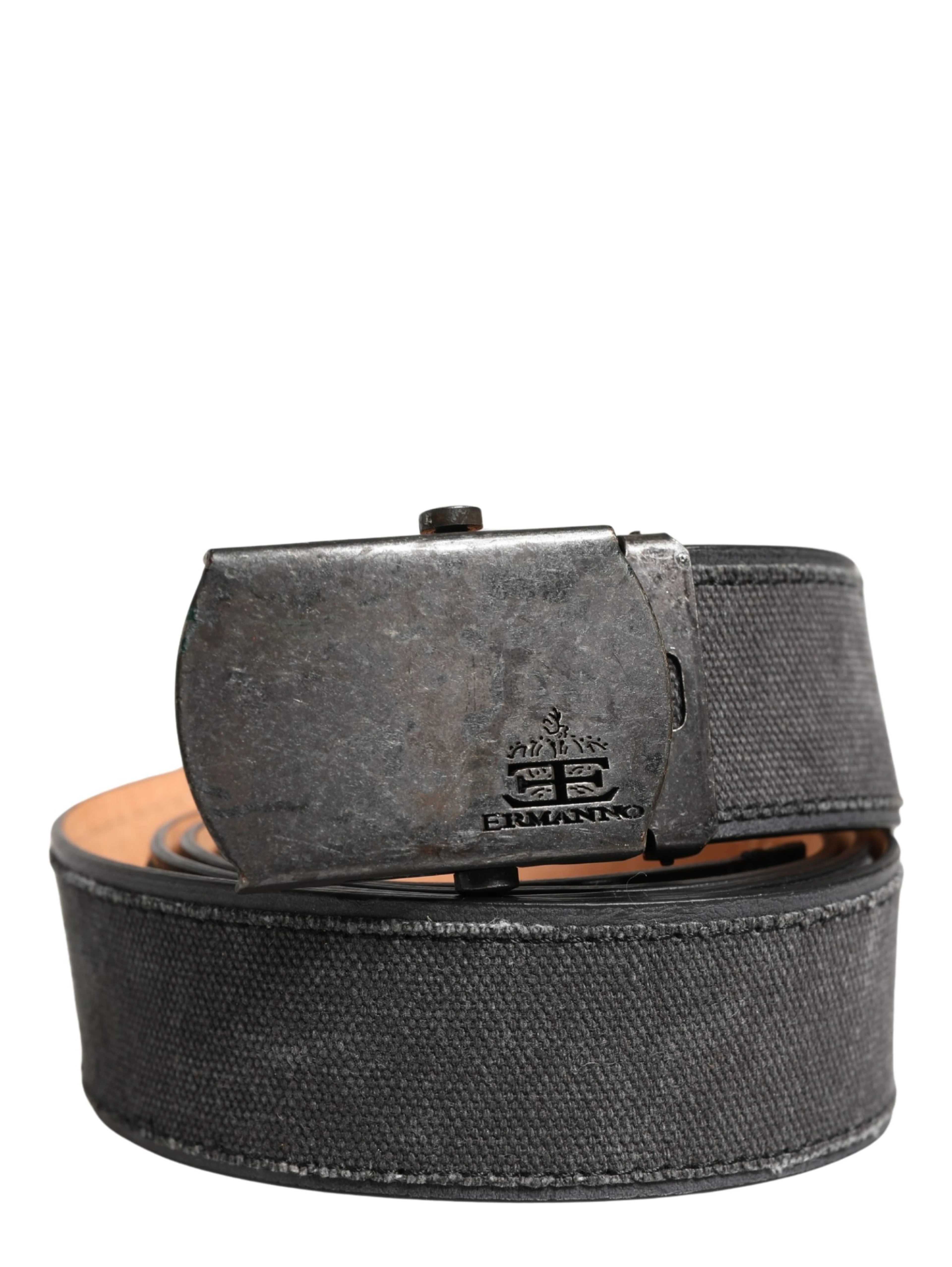 Black Wool Cotton Logo Metal Buckle Belt