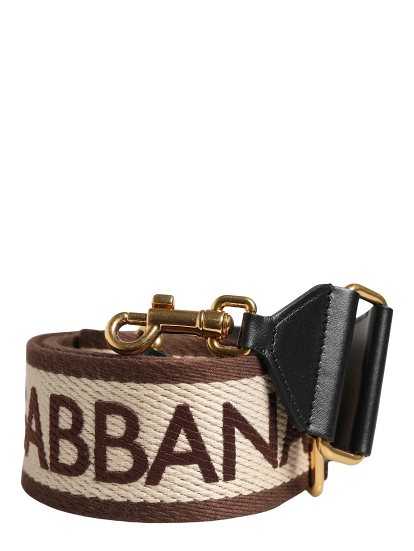 Beige Logo Print Gold Brass Bag Accessory Shoulder Strap