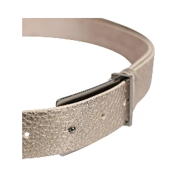 Metallic Beige Leather Silver Metal Buckle Belt