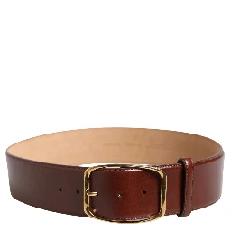 Brown Leather Waist Gold Metal Buckle Belt