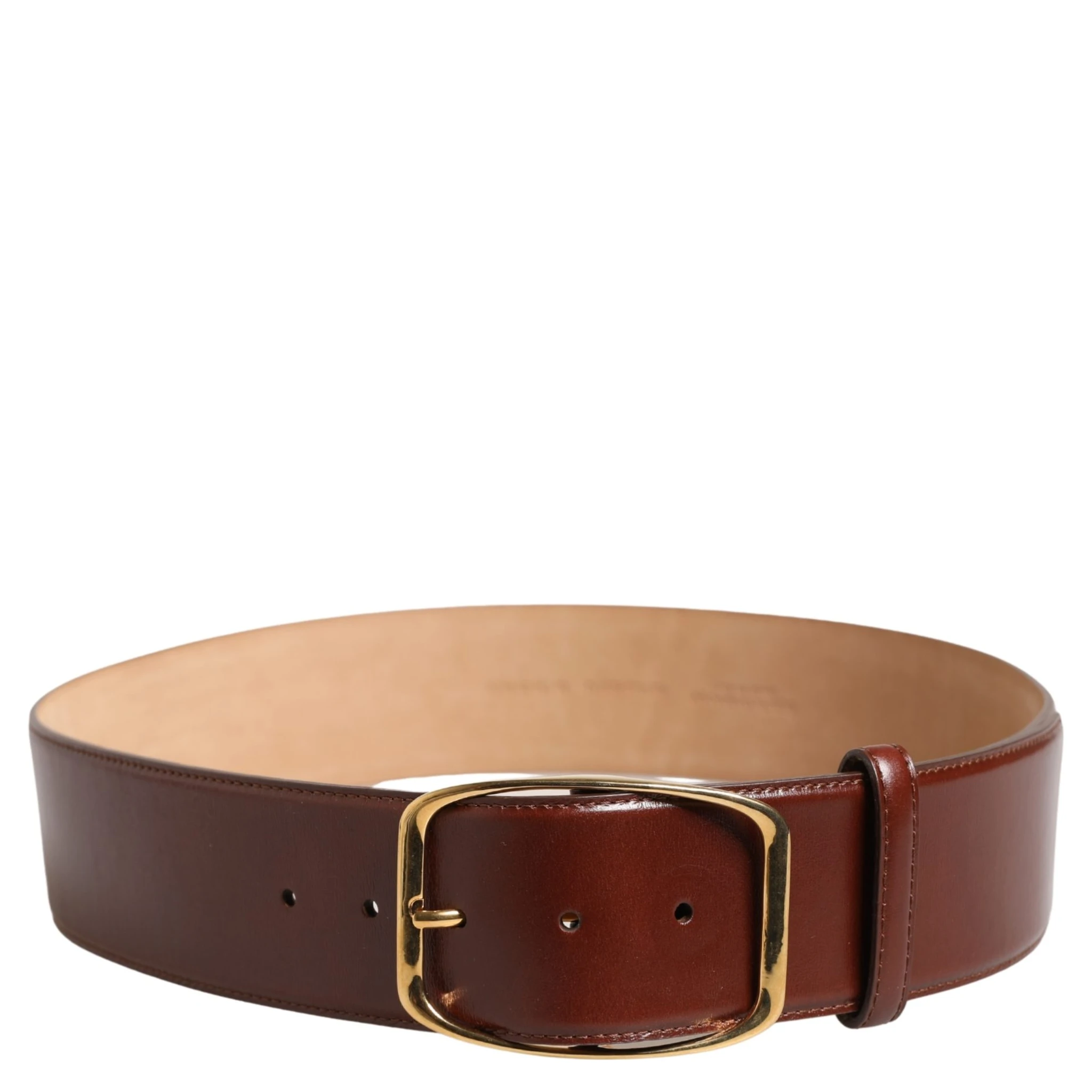 Brown Leather Waist Gold Metal Buckle Belt