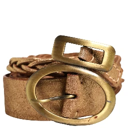 Gold Leather Braided Metal Buckle Belt