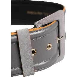 Gray Genuine Leather Square Silver Metal Buckle Belt
