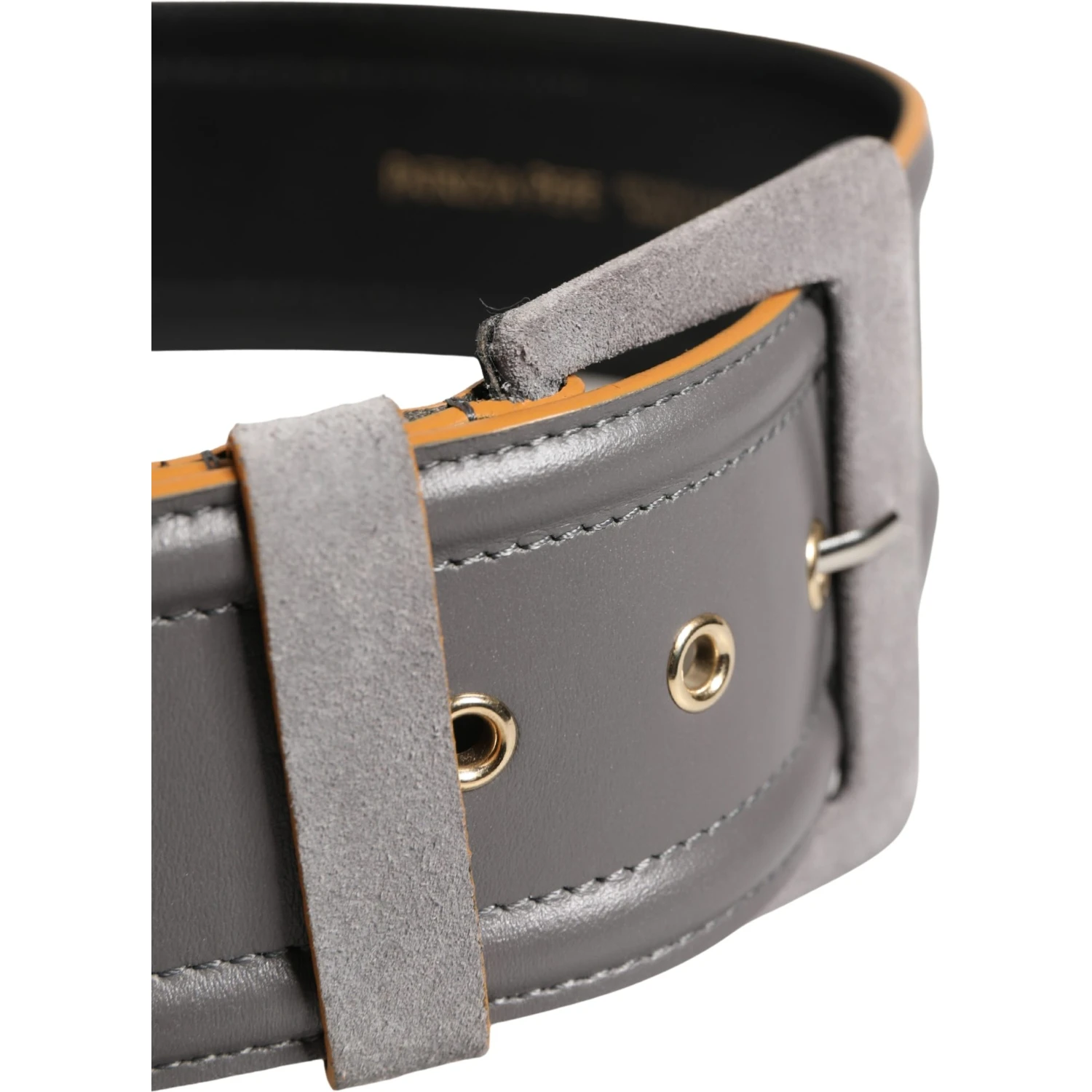 Gray Genuine Leather Square Silver Metal Buckle Belt
