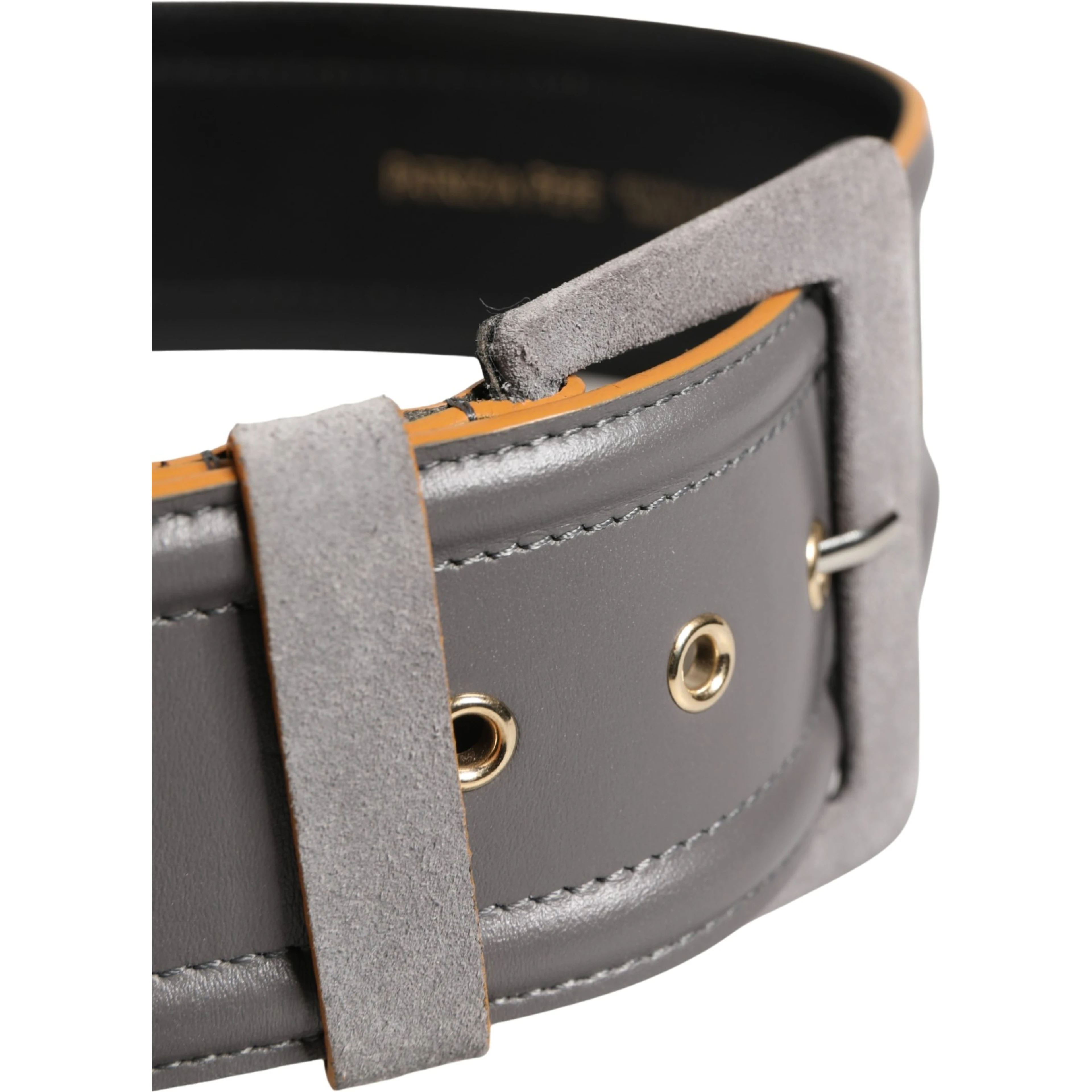 Gray Genuine Leather Square Silver Metal Buckle Belt