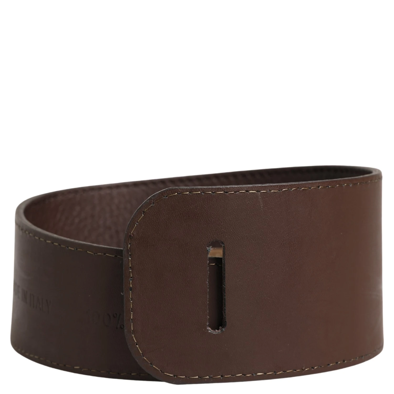 Brown Genuine Leather Logo Wide Waist Women Belt