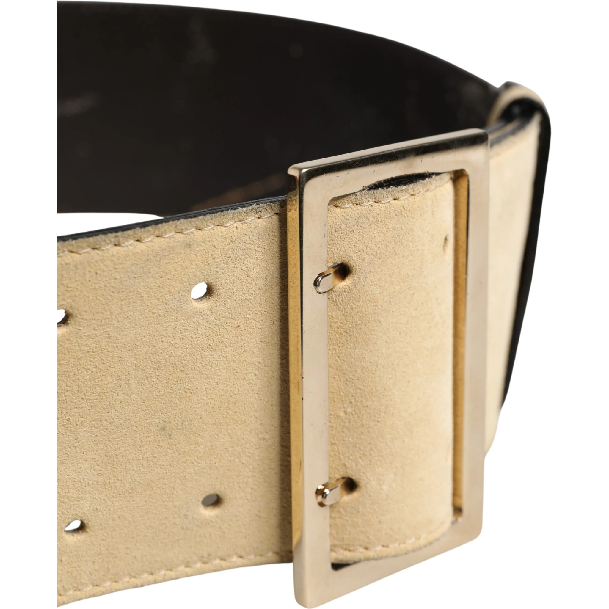 Beige Suede Leather Silver Metal Buckle Belt