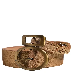 Brown Leather Braided Metal Buckle Belt