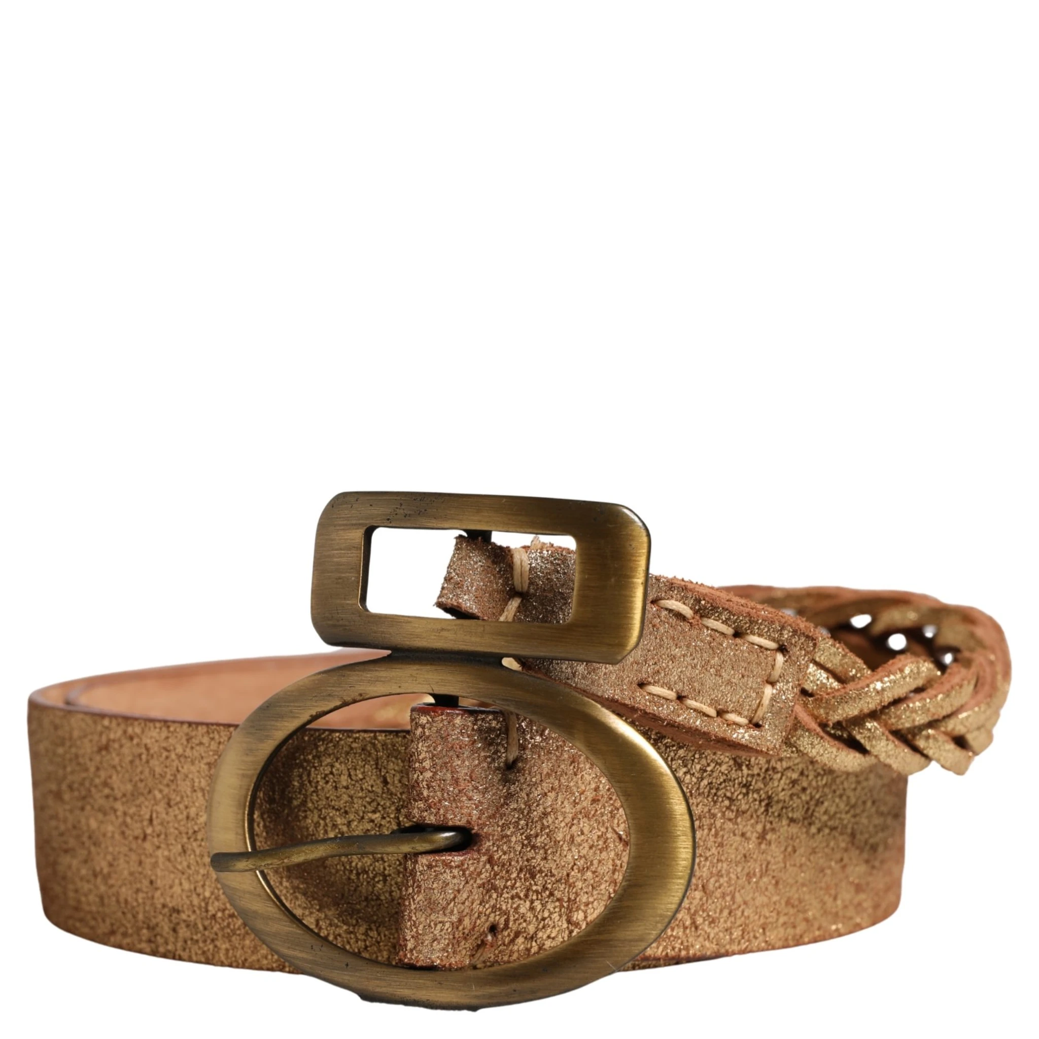 Brown Leather Braided Metal Buckle Belt