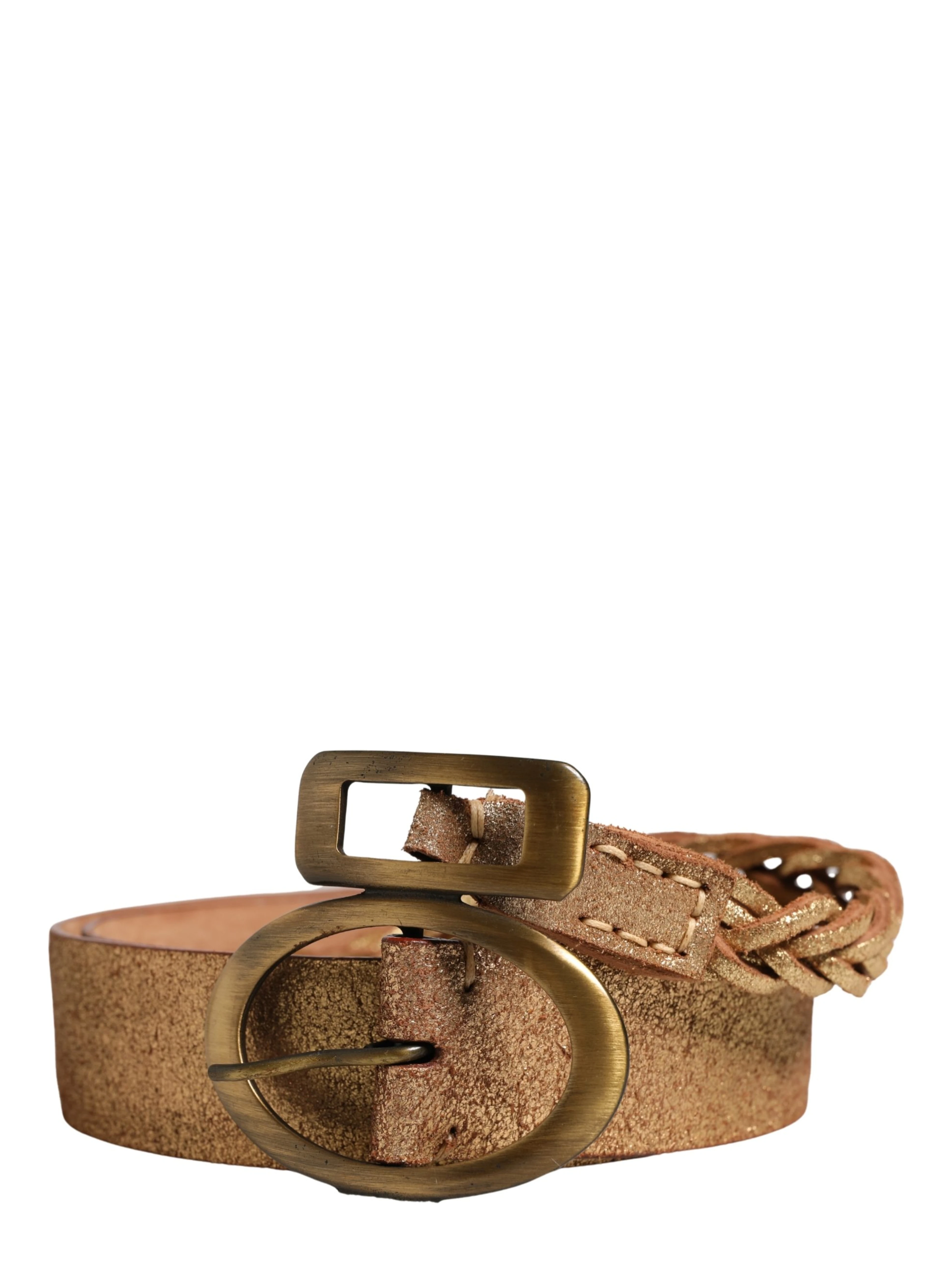 Brown Leather Braided Metal Buckle Belt