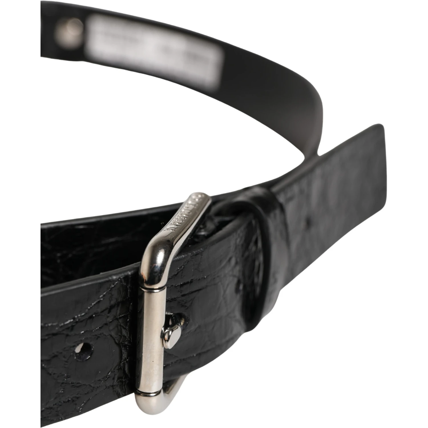 Black Exotic Leather Silver Metal Buckle Belt