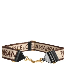 Beige Logo Print Gold Brass Bag Accessory Shoulder Strap