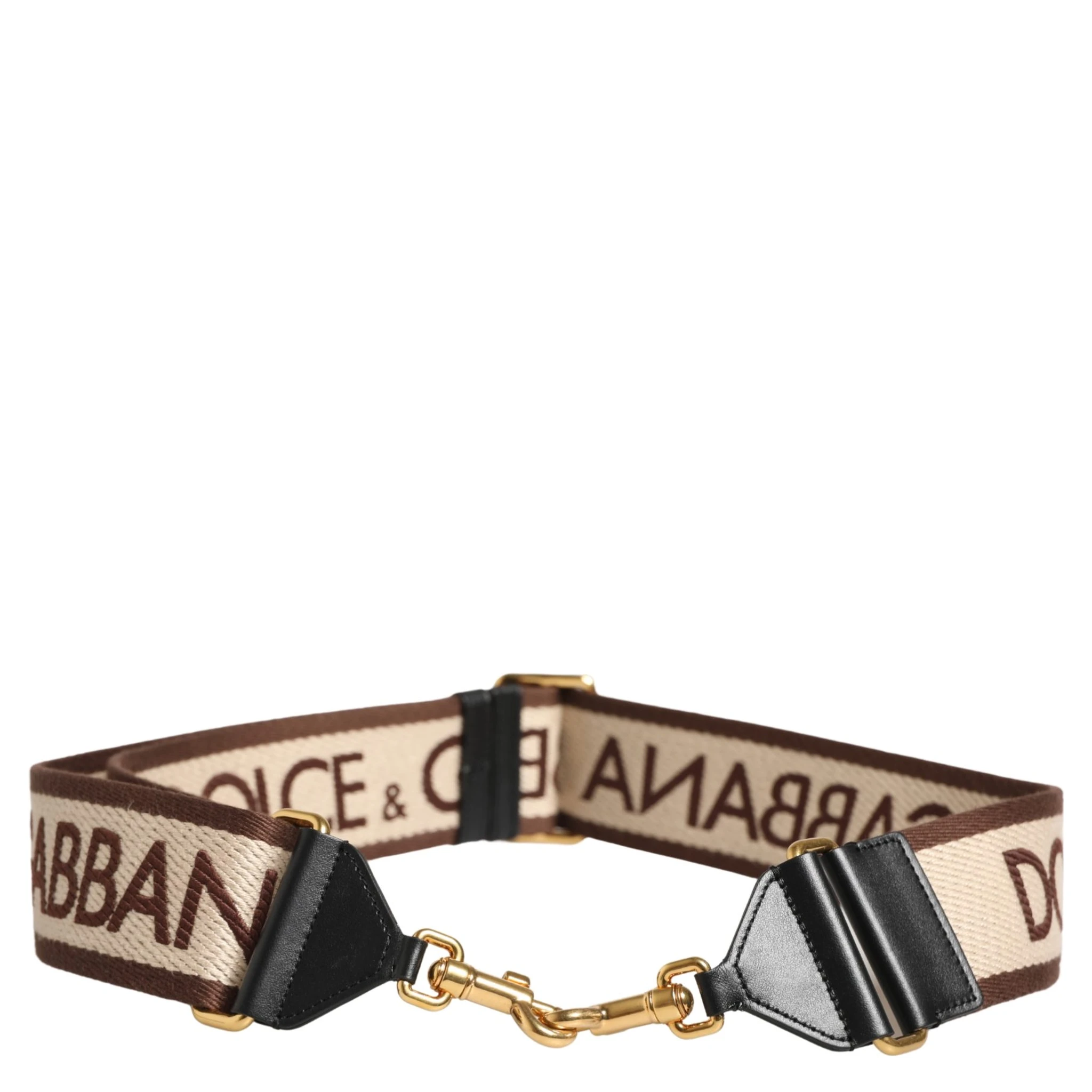 Beige Logo Print Gold Brass Bag Accessory Shoulder Strap