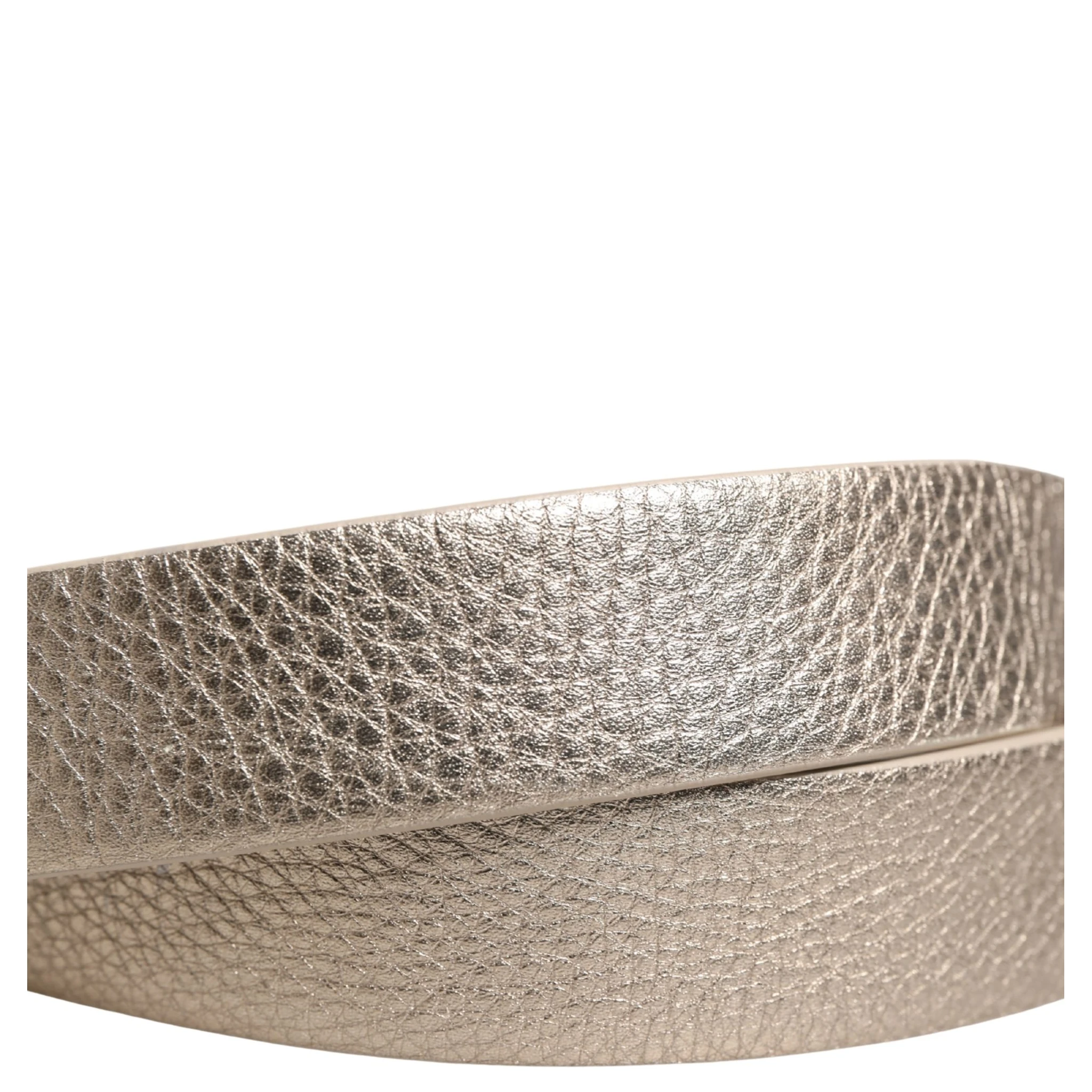 Metallic Beige Leather Silver Metal Buckle Belt