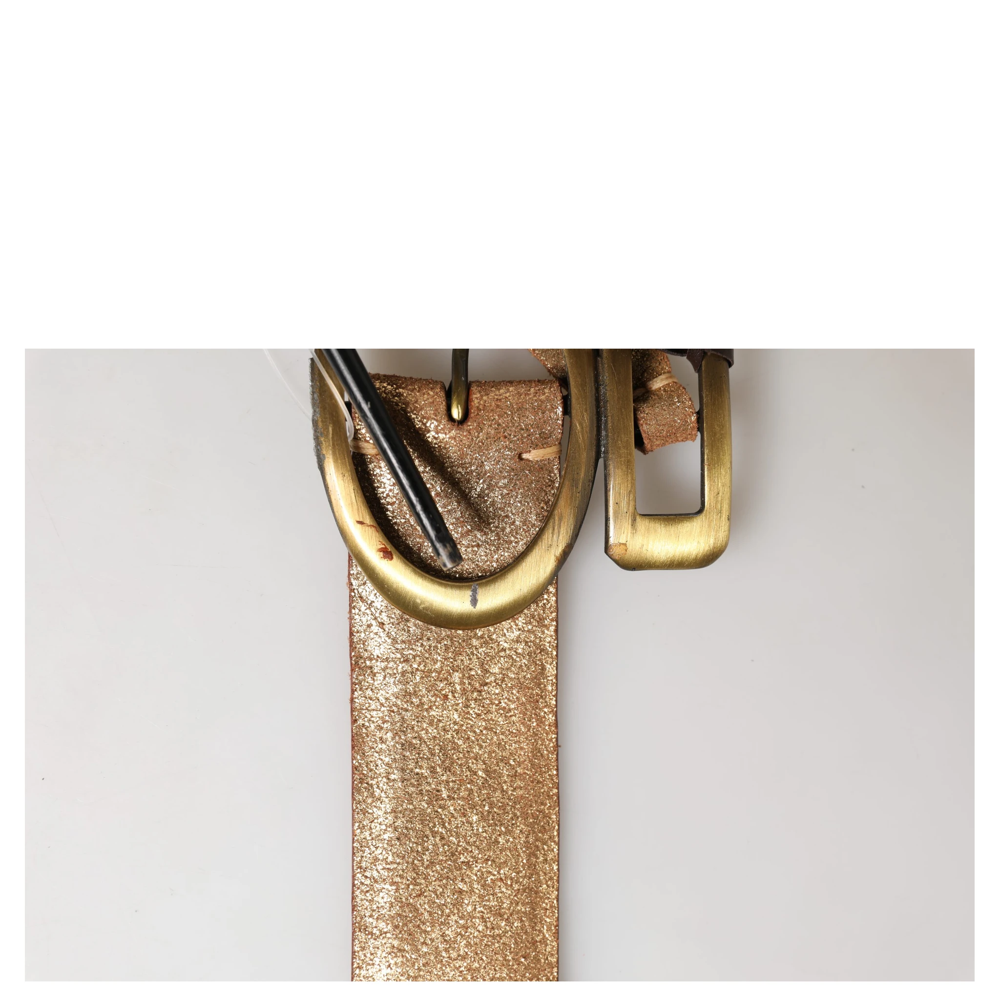 Gold Leather Braided Metal Buckle Belt