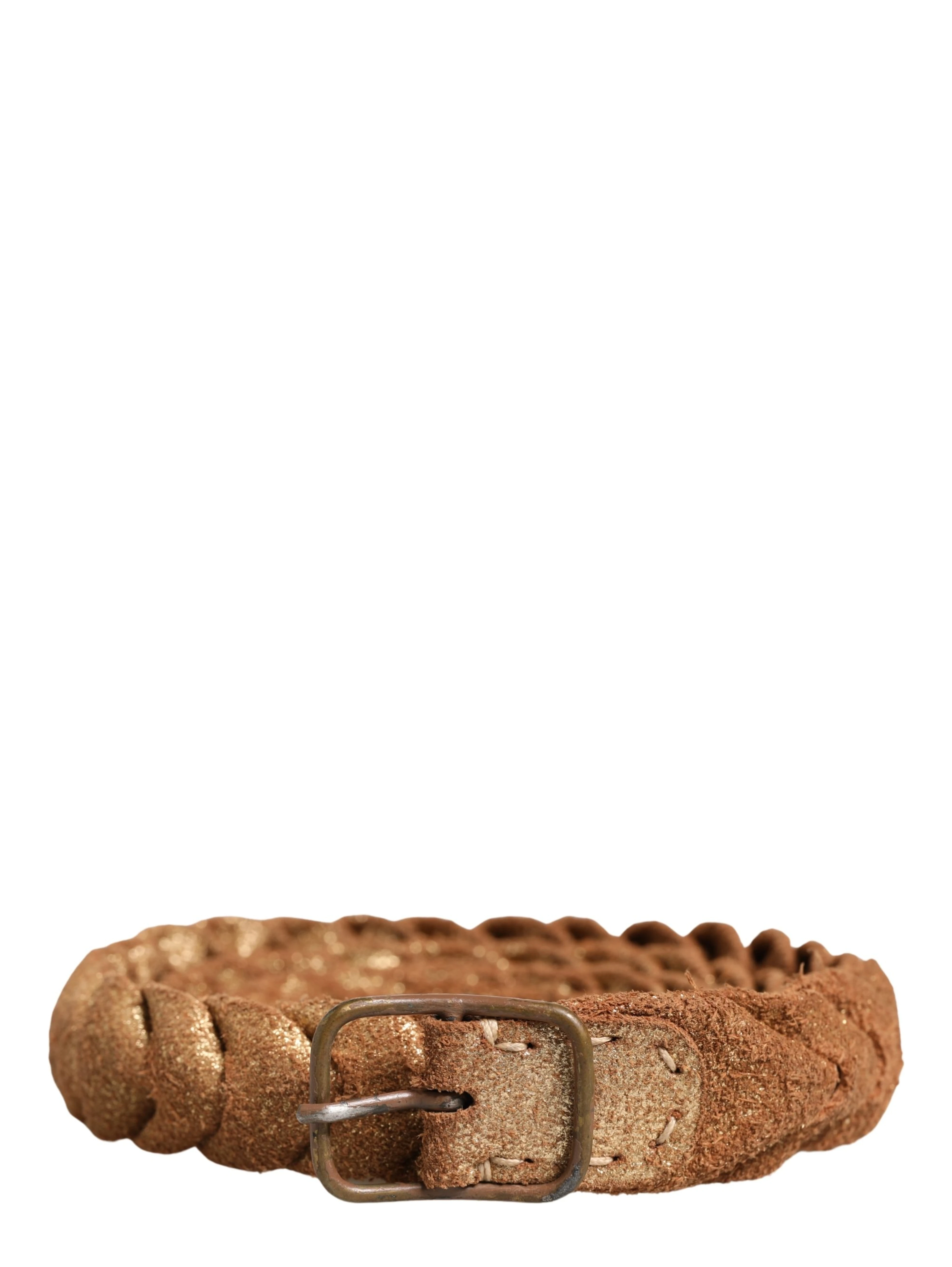Brown Leather Braided Metal Buckle Belt