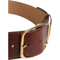 Brown Leather Waist Gold Metal Buckle Belt