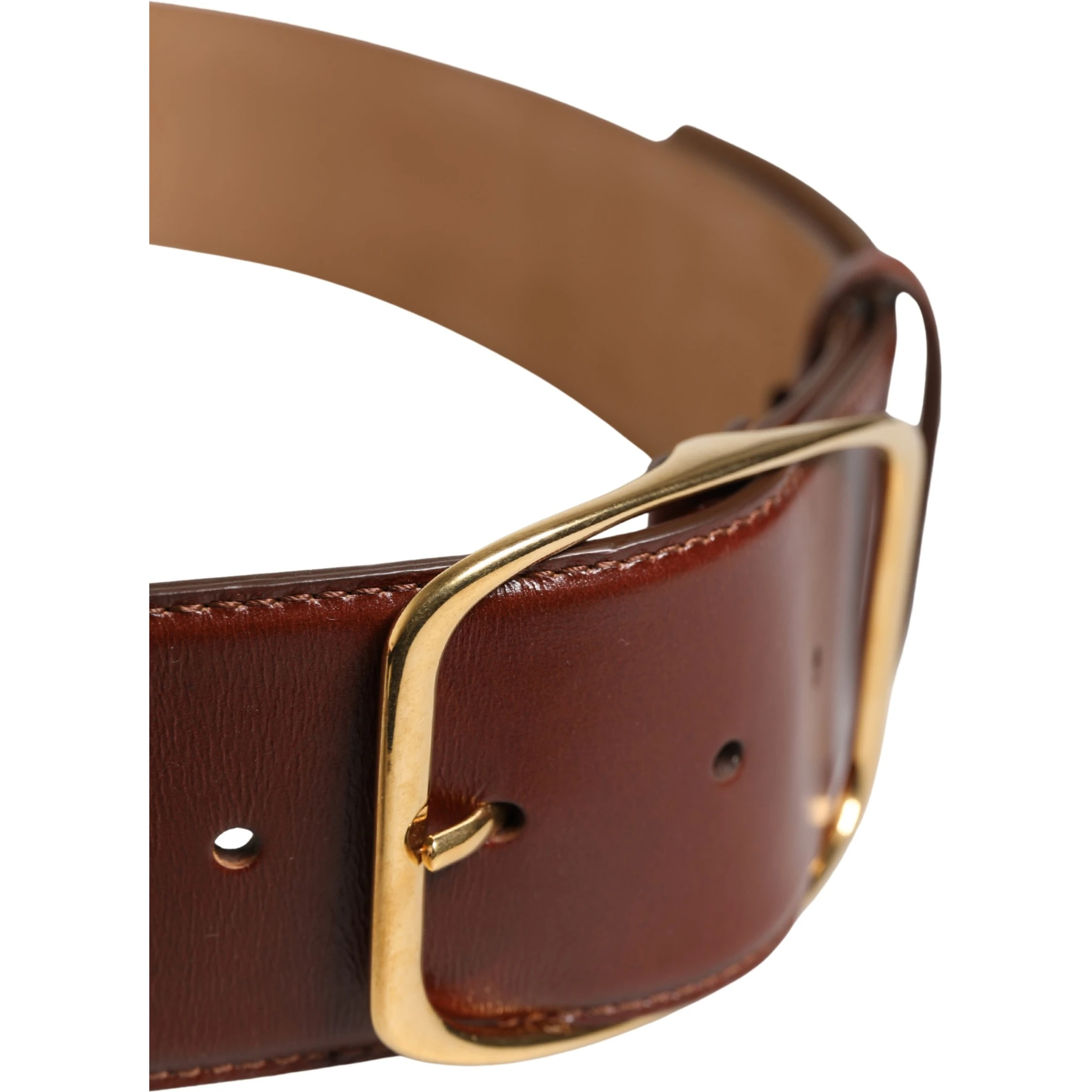 Brown Leather Waist Gold Metal Buckle Belt