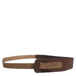 Brown Genuine Leather Logo Wide Waist Women Belt