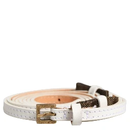 White Leather Skinny Gold Metal Buckle Belt