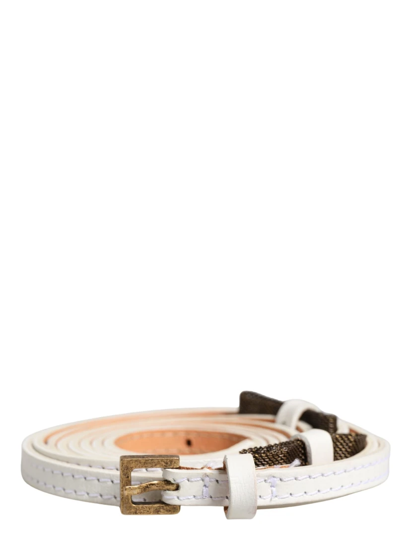White Leather Skinny Gold Metal Buckle Belt